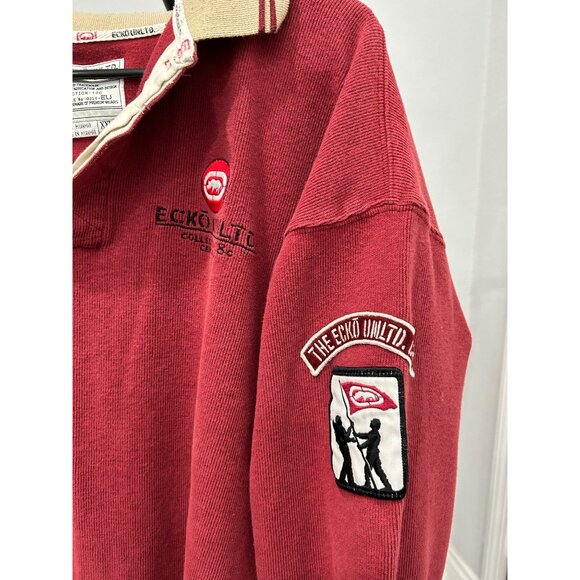 Vintage 90s Ecko Unltd Mens Red Polo Shirt XXL Long Sleeve - Picture 4 of 9